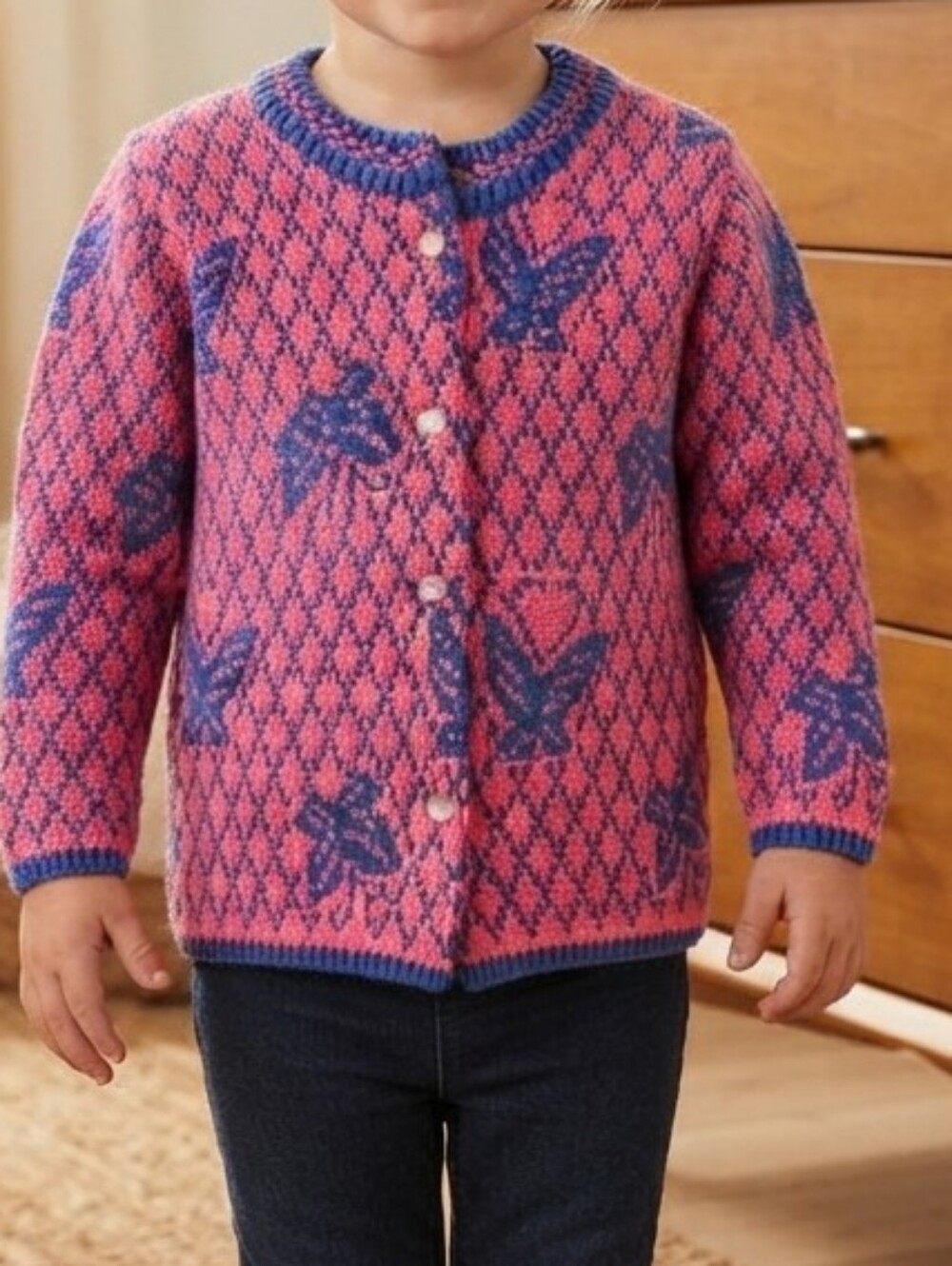 Nikita Vintage Kids Butterfly Knit Cardigan Sweater 7 Coquette Kidcore